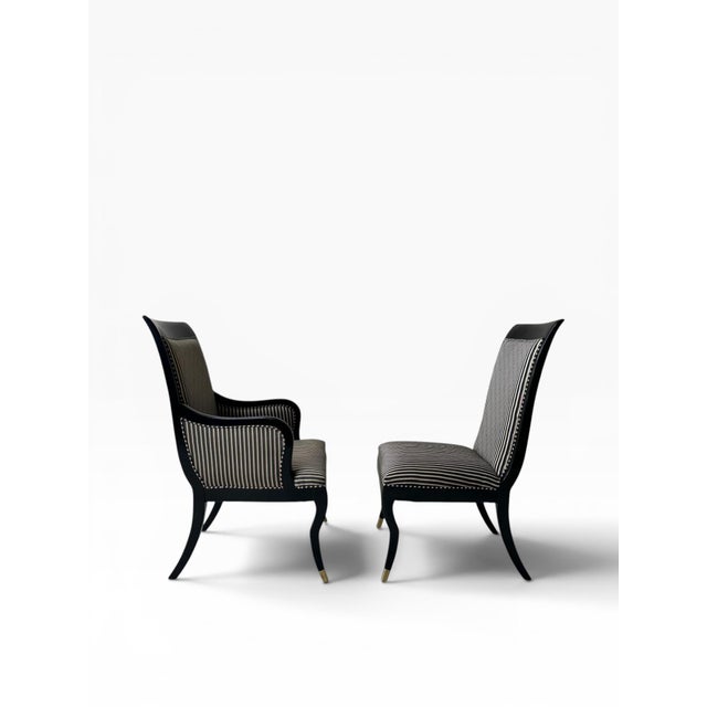 Vintage Hollywood Regency Drexel Heritage Black Lacquered Dining Chairs - Set of 8 For Sale - Image 9 of 11