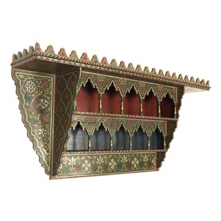 Vintage Moroccan Hand Painted Wall Mounted Three Tiered Spice Shelf / Bracket For Sale