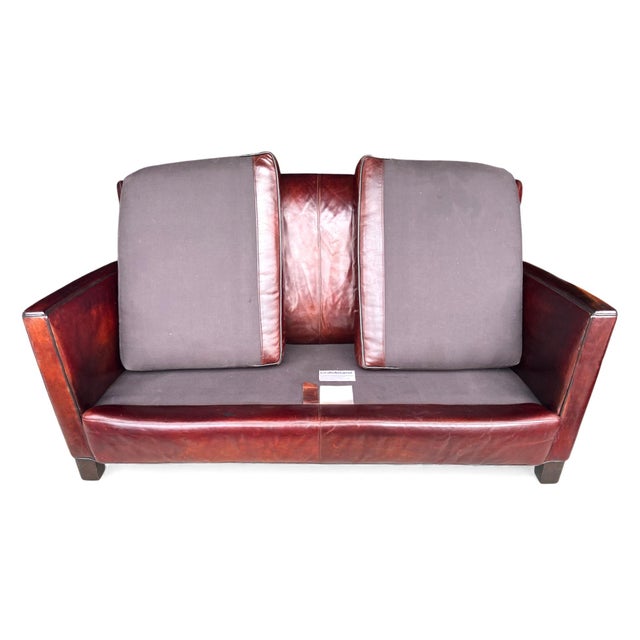 Rich Burgundy Vintage Leather Sofa With Beautiful Patina & Timeless Form - By Crate and Barrell For Sale - Image 13 of 17