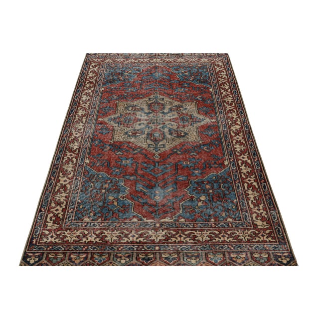 Traditional 1960s Vintage Zeki Müren Rug in Red & Blue Geometric Patterns For Sale - Image 3 of 7