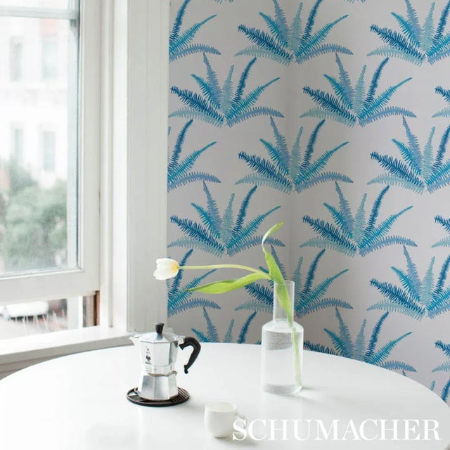 Contemporary Sample - Schumacher X Cristina Buckley Canyon Ferns Wallpaper in Lagoon For Sale - Image 3 of 4