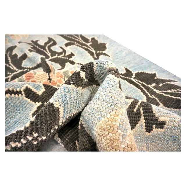 Early 21st Century 21st Century Turkish Donegal Oushak 4x6 Light Blue & Black Handmade Area Rug #1141501 For Sale - Image 5 of 6