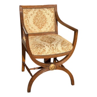Antique Regency Style Giltwood Walnut X Chair For Sale