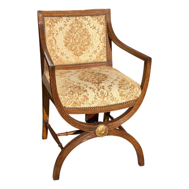 Antique Regency Style Giltwood Walnut X Chair For Sale