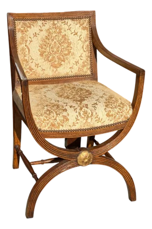 Antique Regency Style Giltwood Walnut X Chair