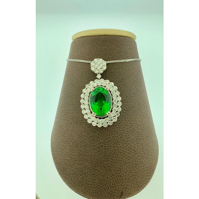 AGL Certified 7 Ct Natural Pariba Tourmaline & 4.5 Ct Diamond Pendant Necklace 18 K Gold AGL report # 112785 Very hard and...