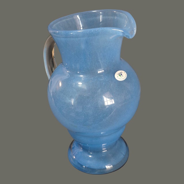 Late 20th Century Late 20th Century Hand Blown Blue Art Glass "Wanda" Hand Made in Poland Pitcher Original Label For Sale - Image 5 of 10