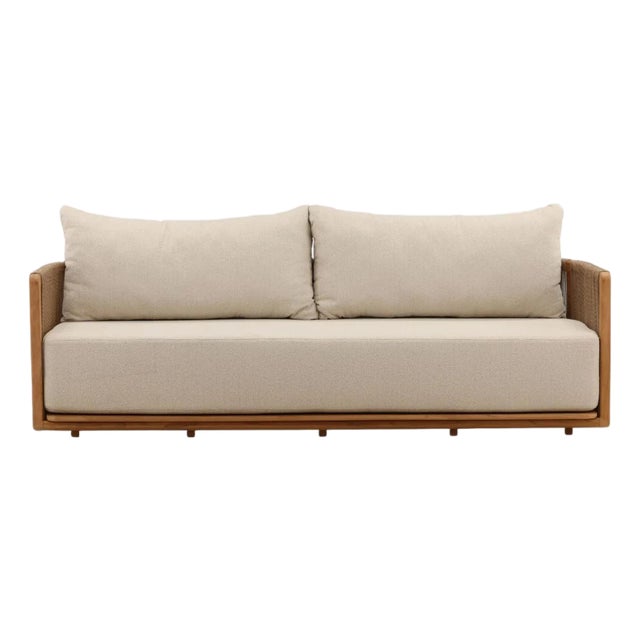 Rope Wrapped Teak Outdoor Sofa For Sale