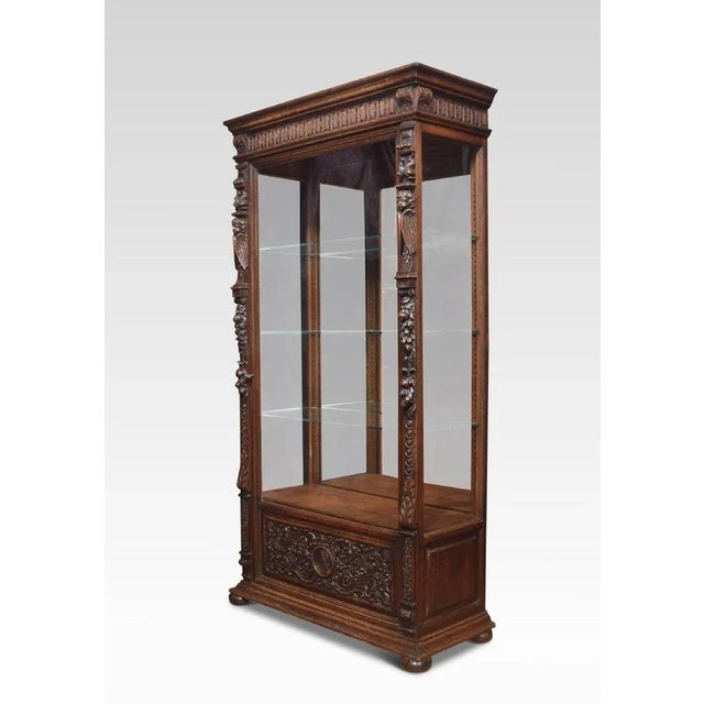 Carved Oak Display Cabinet For Sale - Image 11 of 12