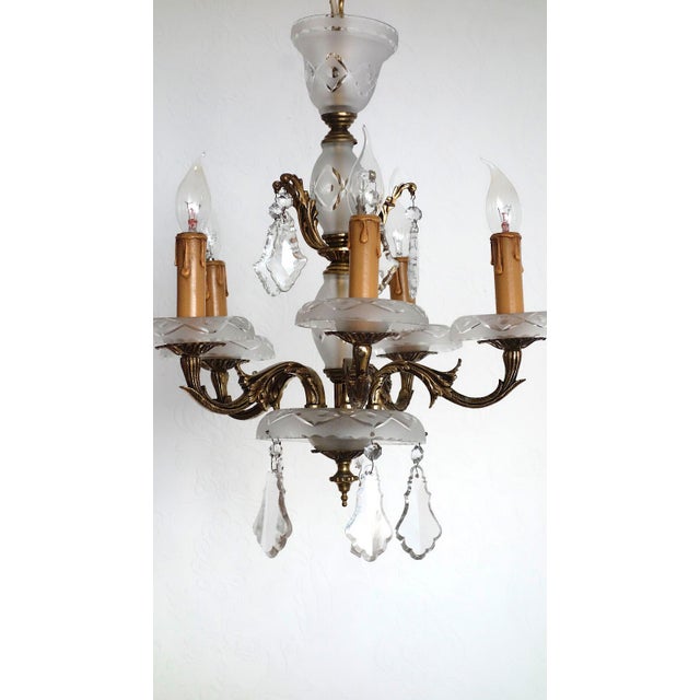Antique French Brass and Glass Five-Light Chandelier, 1930s, in Very Good conditions. Designed 1920 to 1949 I have...