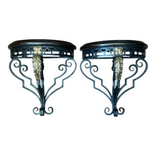 Vintage Maitland Smith Ornate Metal Wall Brackets - Set of 2 For Sale
