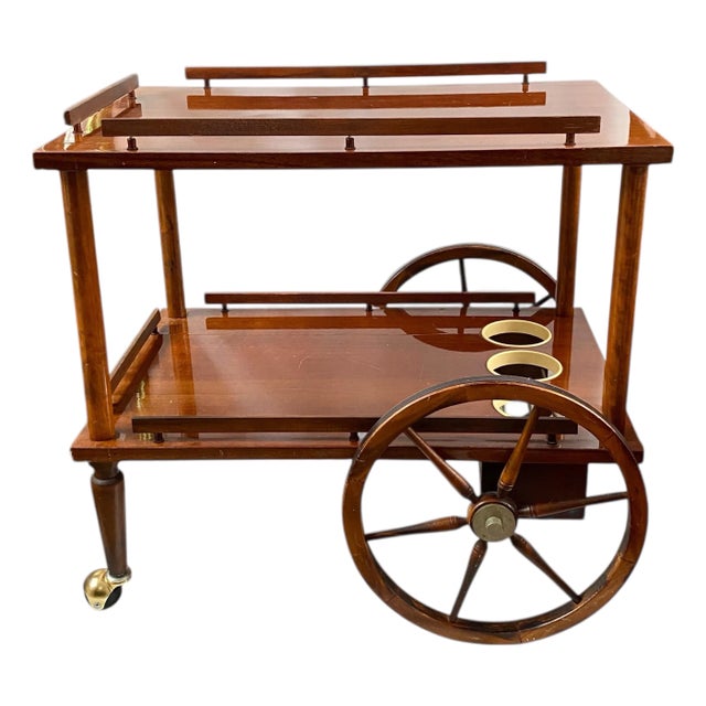 Mid Century Mahogany Rolling Bar Cart For Sale