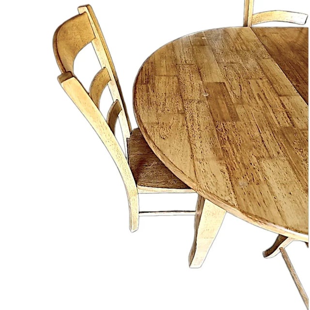 Wood Viintage Amish Style Expandable Rustic Farmhouse Kitchen Table and 4 Ladderback Chairs For Sale - Image 7 of 12