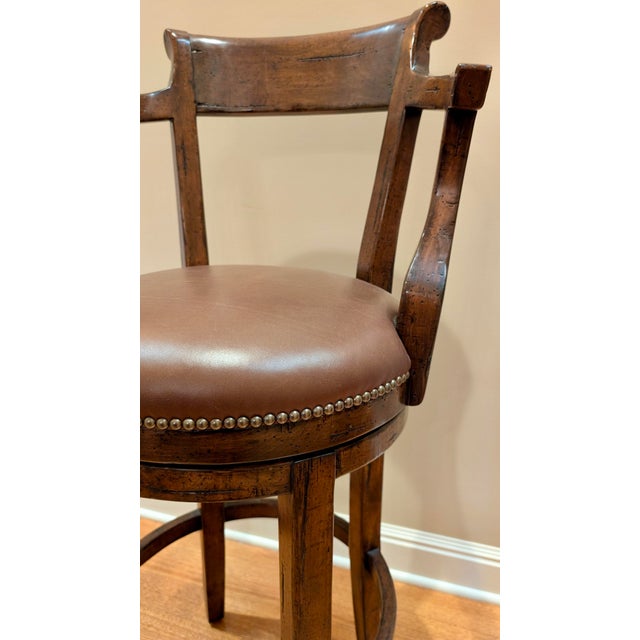 Alder & Co Swivel Bar Stools With Leather Seats For Sale In San Francisco - Image 6 of 10