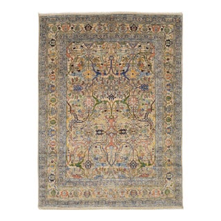 Hand-Knotted Modern Bidjar Hi-Lo Textured Rug Beige Wool Rug Floral & Vine Motif For Sale