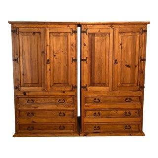 1990s Mexican Rustic Pine Armoires - a Pair For Sale