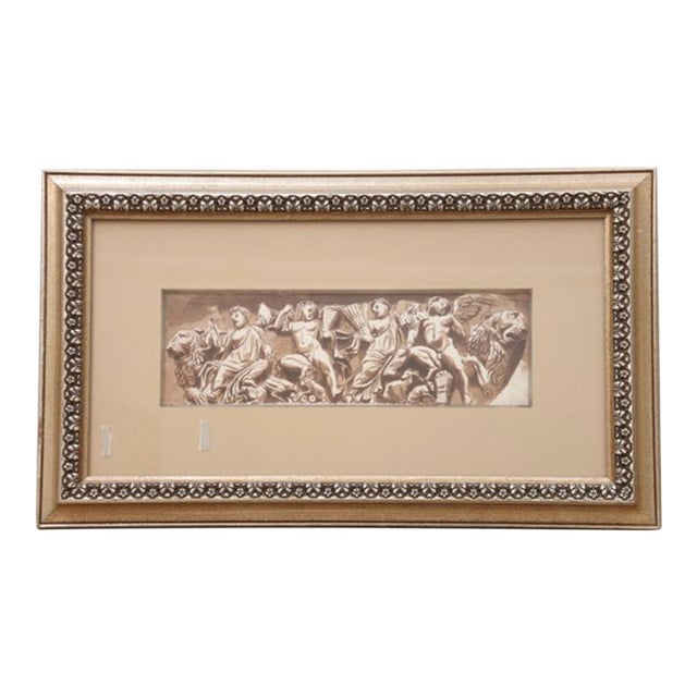 Antique Style Pen & Ink Drawing of Four Putti – Classical European Frieze Study, Framed For Sale