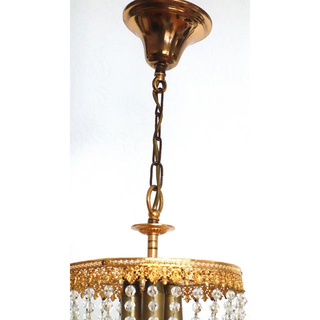 1960s Brass Lead Crystal Pearl Three Lights Chandelier, 1960s For Sale - Image 5 of 11