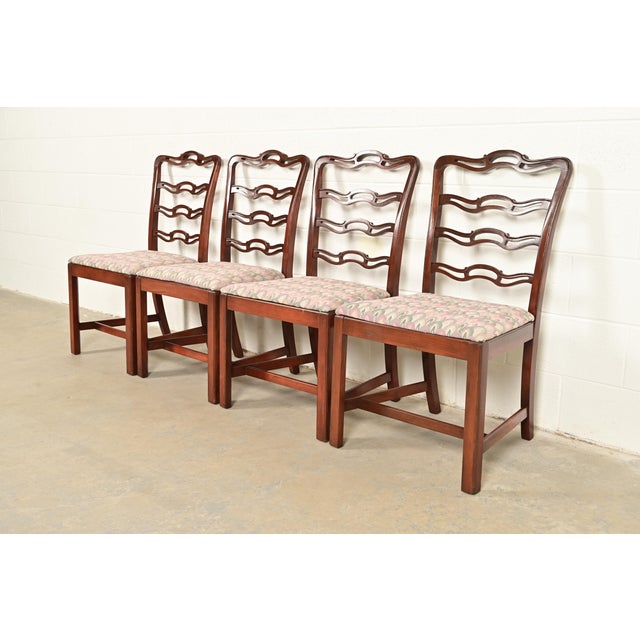 English Baker Furniture Style Georgian Carved Mahogany Dining Chairs, Set of Four For Sale - Image 3 of 13