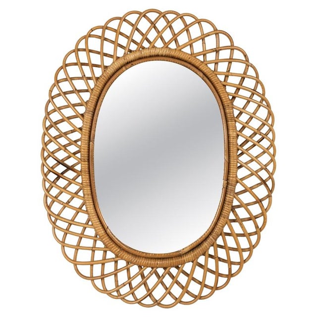 Mid-Century Modern Rattan and Bamboo Oval Wall Mirror by Franco Albini, Italy, 1960s For Sale - Image 12 of 12