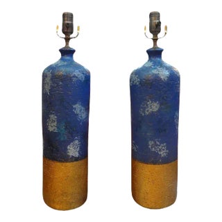 Pair of Italian Glazed Pottery Lamps by Aldo Londi for Bitossi For Sale