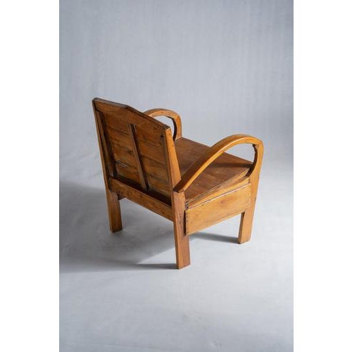 Wood Small Asian Armchair with Upcycled Wooden Slats For Sale - Image 7 of 18