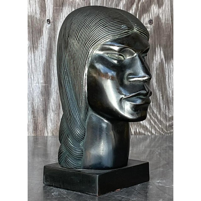 Mid 20th Century Vintage Boho Ebony Hand Carved Bust of Man For Sale - Image 5 of 12