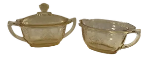 Yellow Depression Glass Covered Sugar and Creamer - 2 Piece