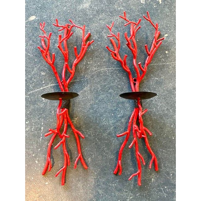 Vintage Coral Branch Wall Candle Sconces- A Pair For Sale - Image 4 of 12