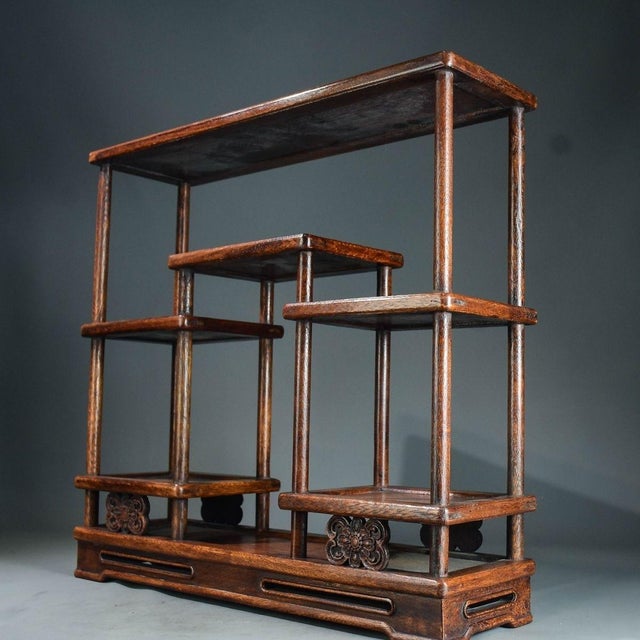Vintage Chinese Huali Rosewood "Curio" Display Stand (Bogujia) With Carved Apron For Sale - Image 4 of 9