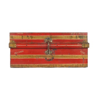 Red Metal Travel Trunk, 1940s For Sale