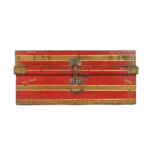 Red Metal Travel Trunk, 1940s