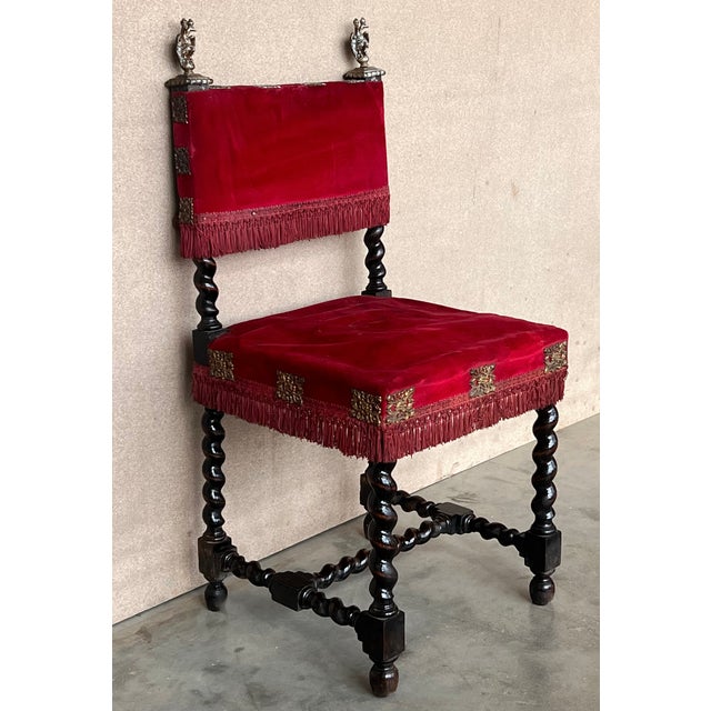 Spanish Early 20th Century Spanish Carved Walnut Dining Chairs, Set of 6 For Sale - Image 3 of 9