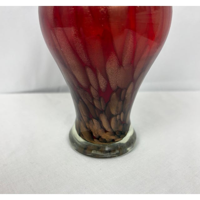 1970s Pair of Red Ruby Goldstone Murano Glass Vases For Sale In Greensboro - Image 6 of 7