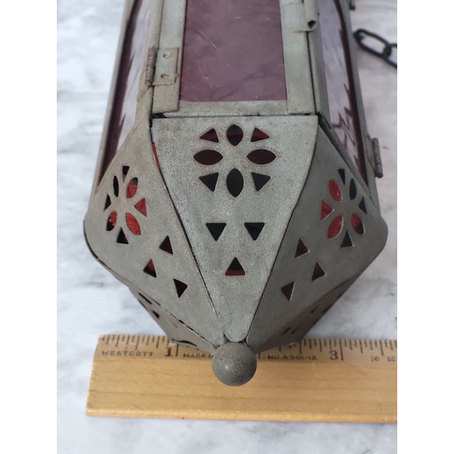 1990s Metal Moroccan Red Glass Lantern For Sale In San Francisco - Image 6 of 9