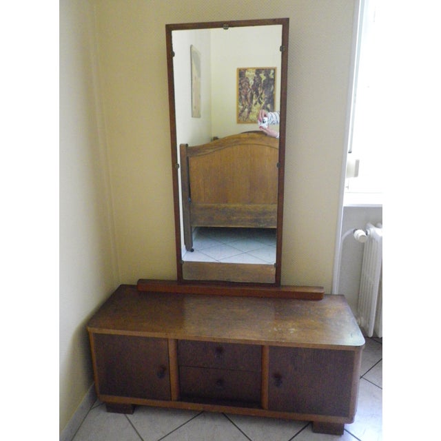 Wood Vintage Boat-Style Dressing Table with Mirror, 1940s For Sale - Image 7 of 18