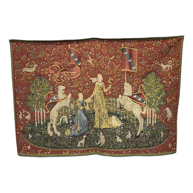 Handmade Medieval Style Named Lady with Unicorn Tapestry, 1960s For Sale