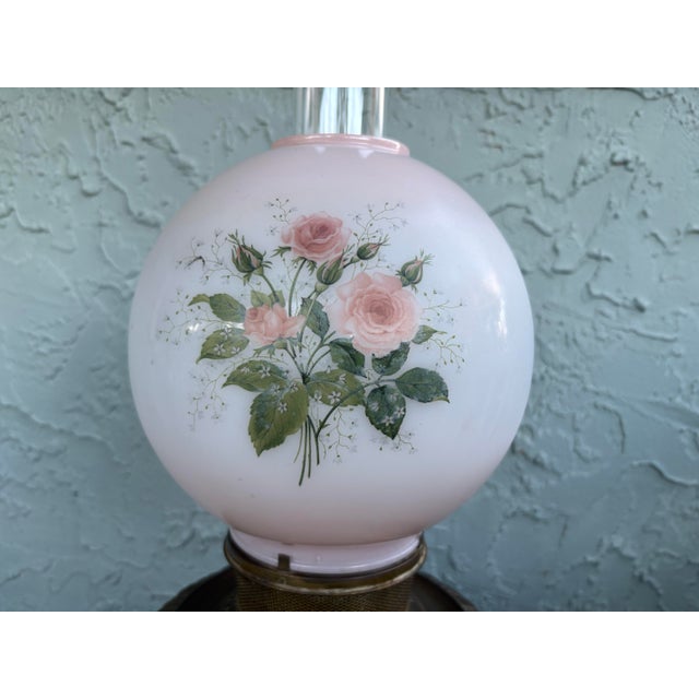 Antique B&h Electrified Oil Lamp With Hand-Painted Pink Opaline Globe, C. 1890 For Sale - Image 11 of 12