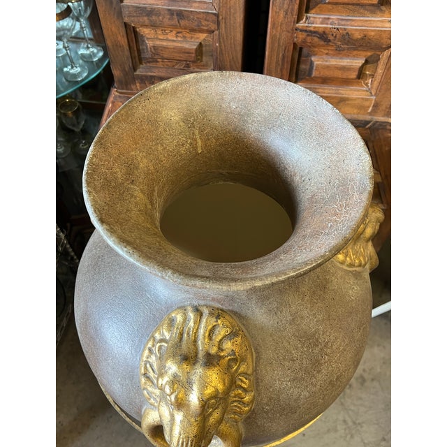 Gold Vintage Amphora Lion Ring Vase & Floor Stand For Sale - Image 8 of 8