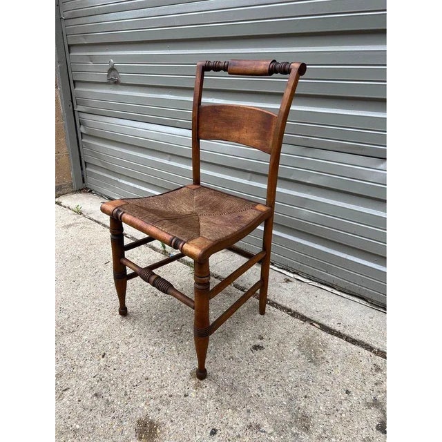 Antique Early American Primitive Style Rush Seat Side Chair For Sale - Image 4 of 11