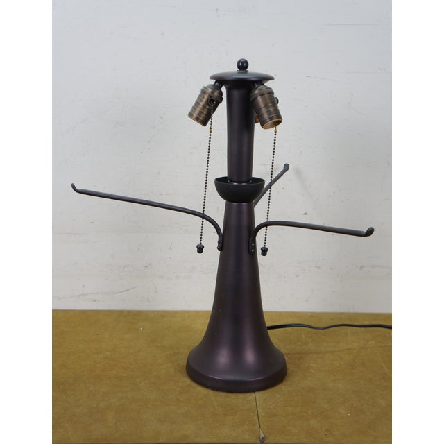 Attributed to Dirk Van Erp Mica Lamp Company 3 Light Arts & Crafts Copper Trumpet Lamp Mica Shade 23" For Sale - Image 6 of 17