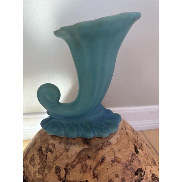 Antique Van Briggle Cornucopia Vase Matte Turquoise Colorado Springs 8 Inch For Sale - Image 4 of 9