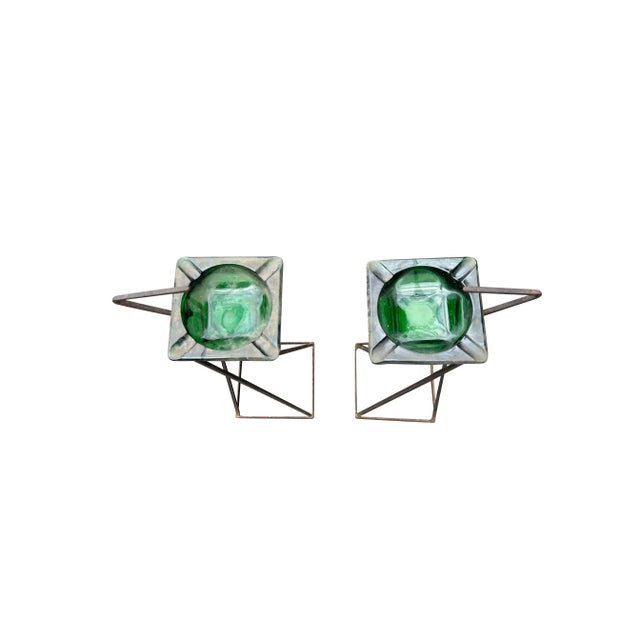 Mid-Century Modern Mid Century Modern Vintage Cigar Type Floor Ashtray in Iron and Green Glass For Sale - Image 3 of 7