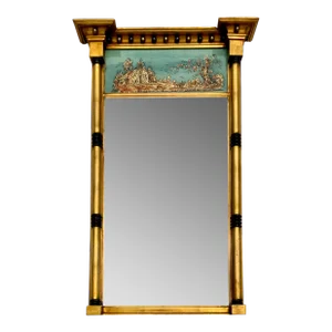 Antique Eglomise Glass and Giltwood Trumeau Wall Mirror