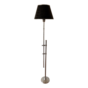 Vintage Extendable Tenbos Holland Chrome Floor Lamp With Black Leather Shade