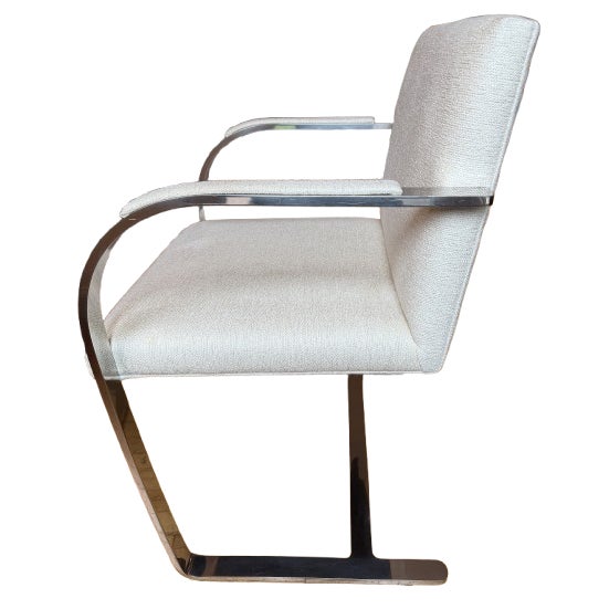 Set of Six, Custom Cantilever Dining Chairs Upholstered in Ivory, Attributed to Ludwig Mies Van Der Rohe For Sale - Image 10 of 18