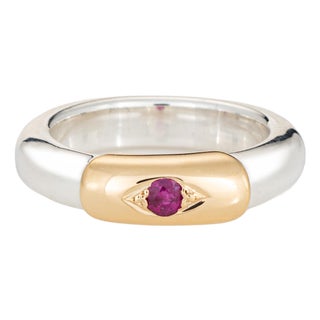 70s Ilias Lalaounis Ring Ruby Stacking Band Sterling Silver 18k Gold Signed, Size 5 For Sale