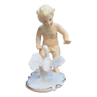 Porcelain Boy with Goose Figurine from Schaubach Kunst, 1950s For Sale