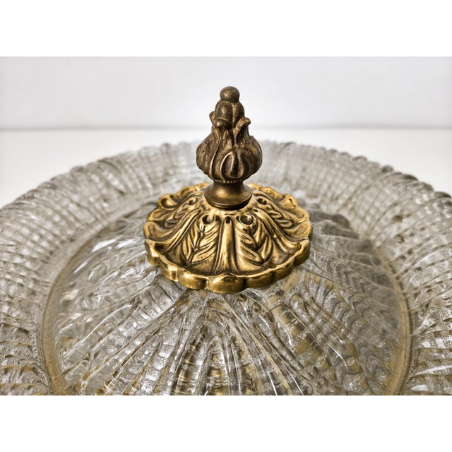 Gold Mid-Century Modern Ornate Textured Glass Flush Mount, 1960s For Sale - Image 8 of 18