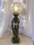 Antique c.1920 Art Deco Joan of Arc Spelter Lamp with Original Blown Crackle Glass Shade. Rare single family owner; this...